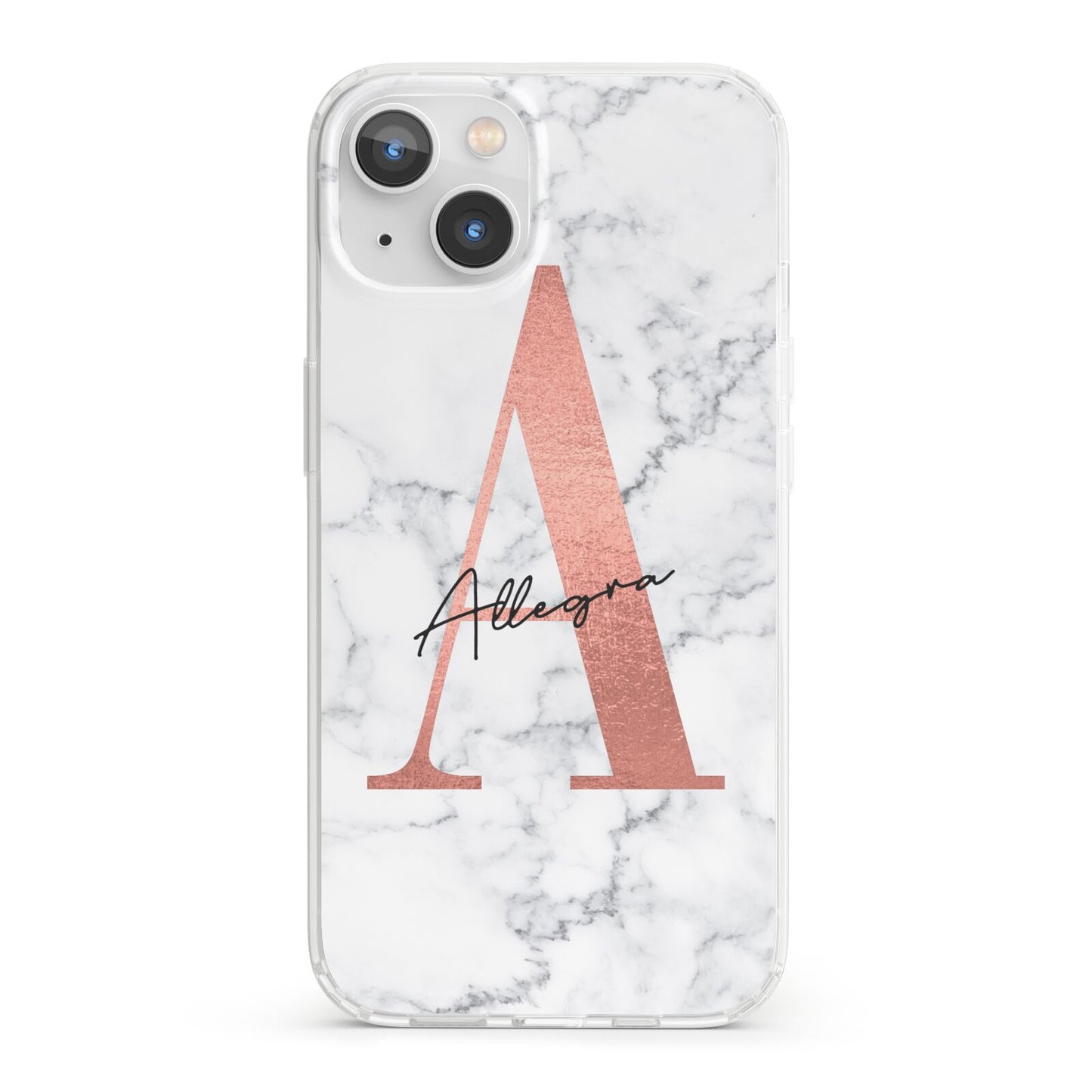 Personalised Signature Rose Gold Marble iPhone 13 Clear Bumper Case