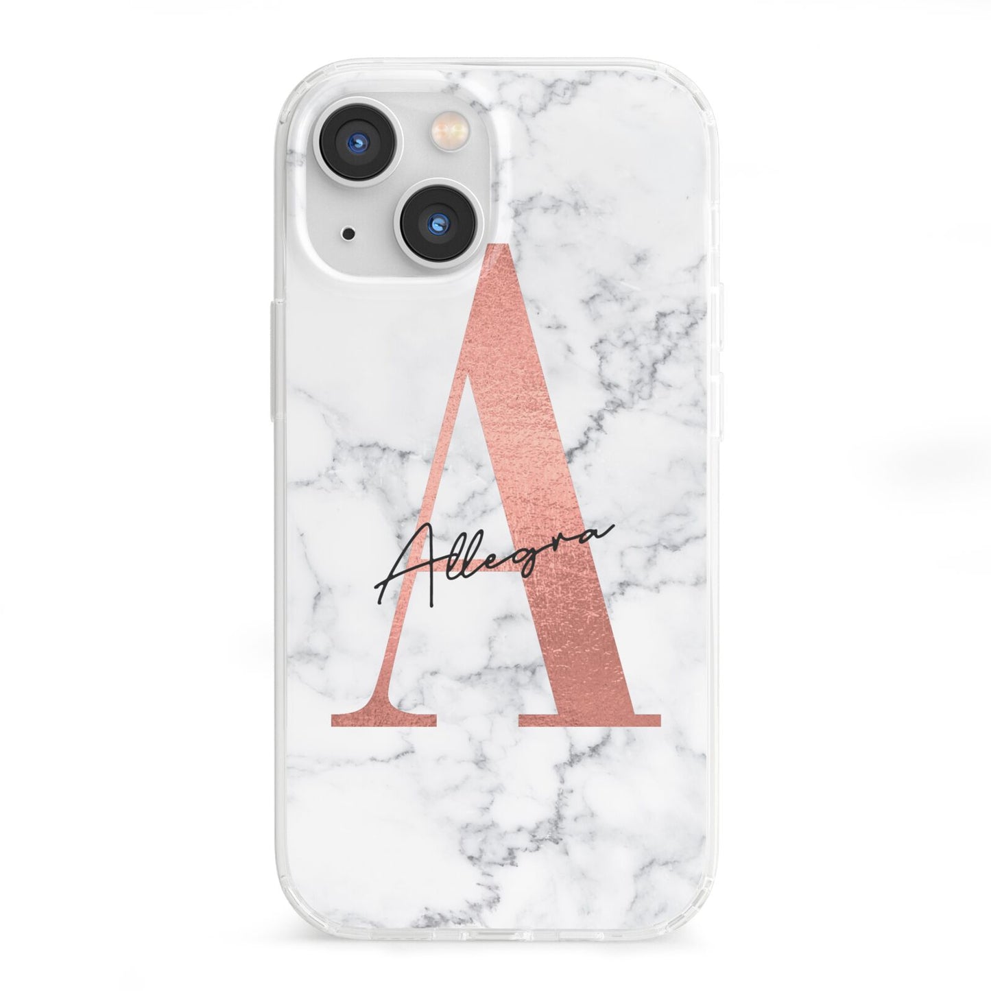 Personalised Signature Rose Gold Marble iPhone 13 Mini Clear Bumper Case