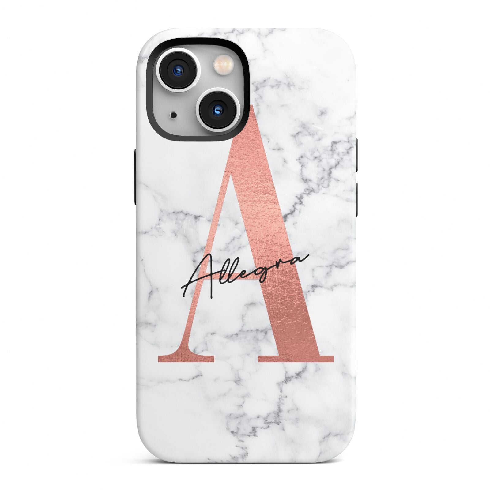 Personalised Signature Rose Gold Marble iPhone 13 Mini Full Wrap 3D Tough Case