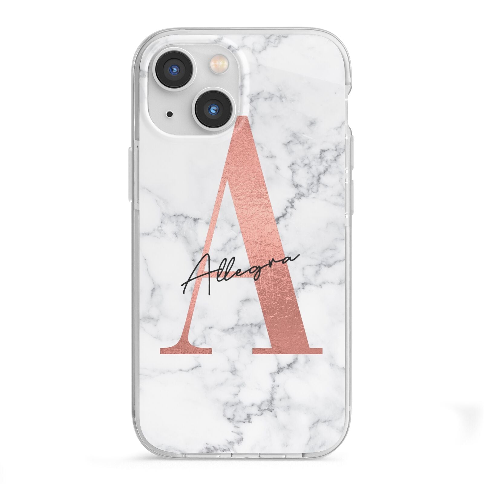 Personalised Signature Rose Gold Marble iPhone 13 Mini TPU Impact Case with White Edges