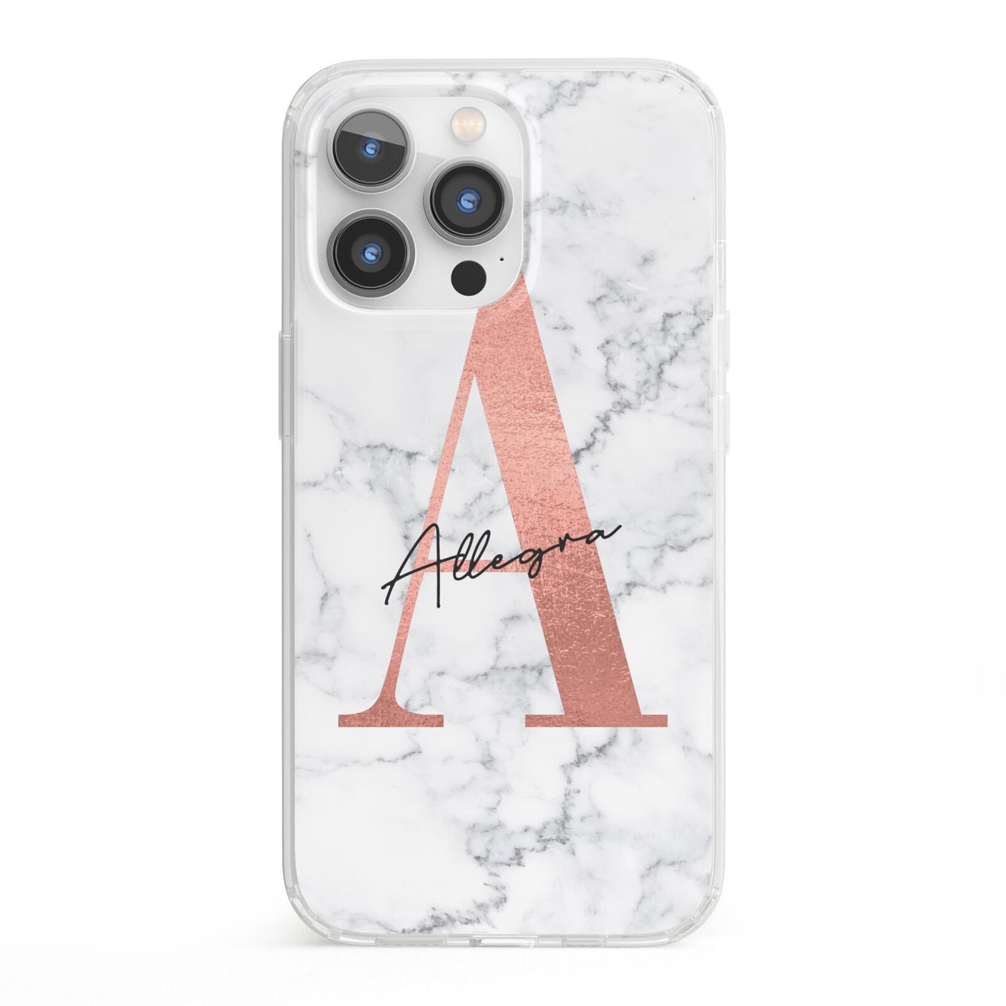 Personalised Signature Rose Gold Marble iPhone 13 Pro Clear Bumper Case