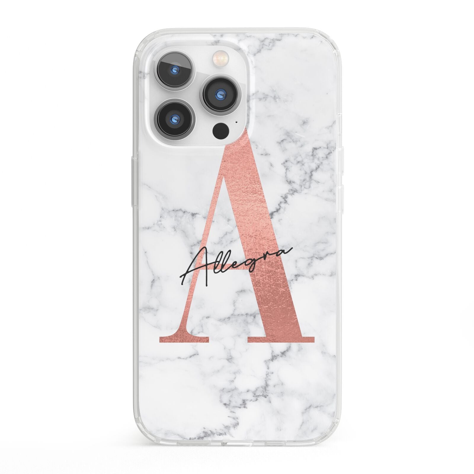 Personalised Signature Rose Gold Marble iPhone 13 Pro Clear Bumper Case