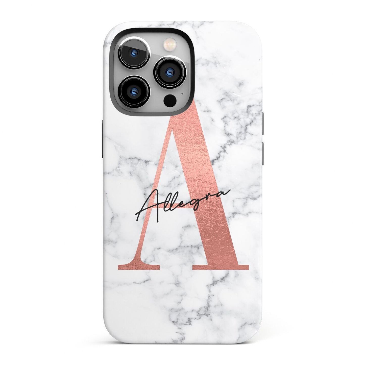 Personalised Signature Rose Gold Marble iPhone 13 Pro Full Wrap 3D Tough Case
