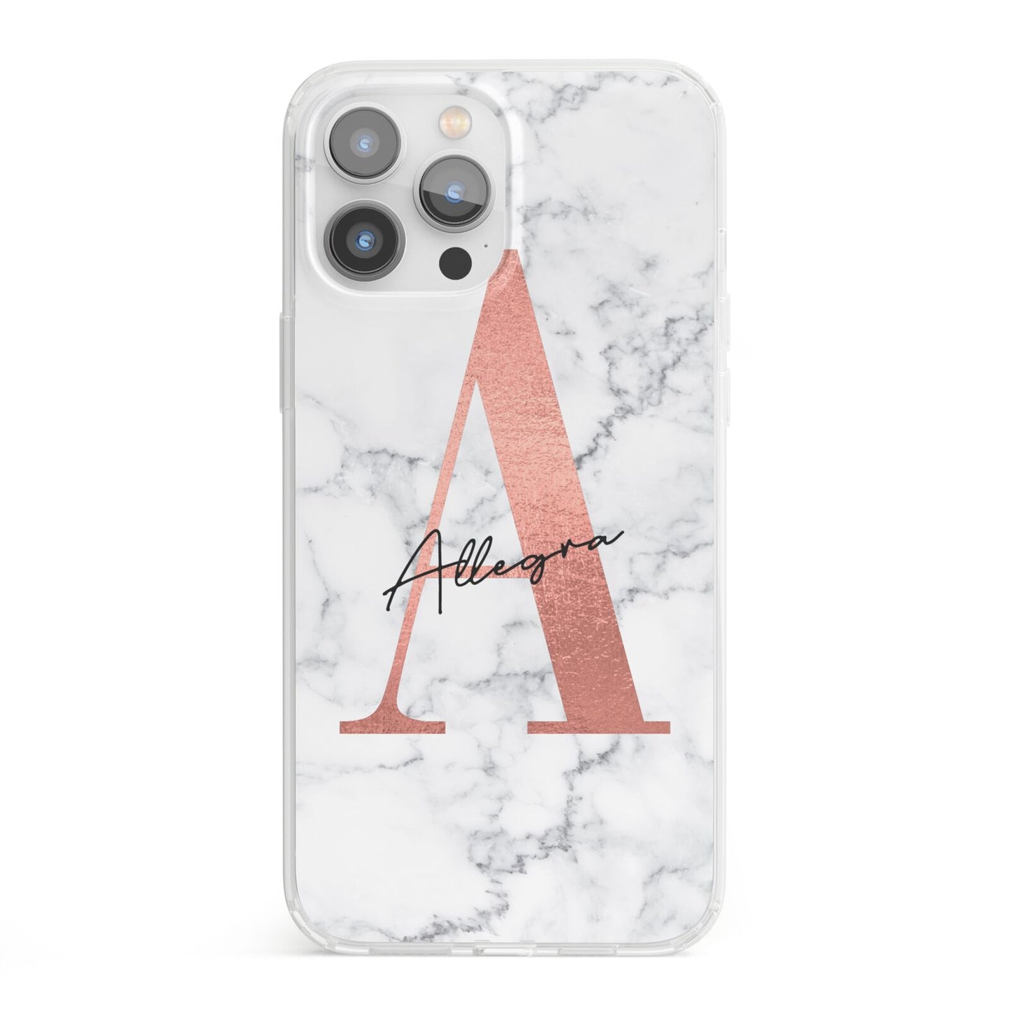 Personalised Signature Rose Gold Marble iPhone 13 Pro Max Clear Bumper Case