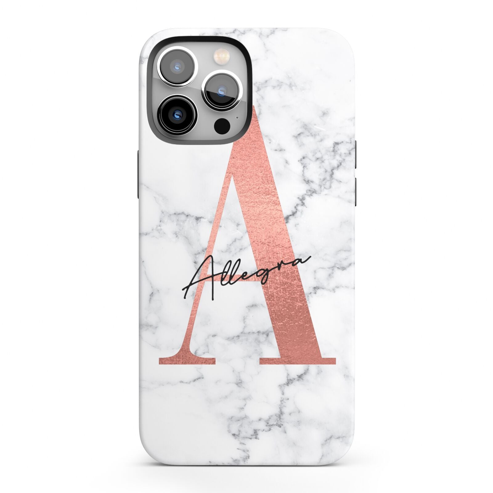 Personalised Signature Rose Gold Marble iPhone 13 Pro Max Full Wrap 3D Tough Case