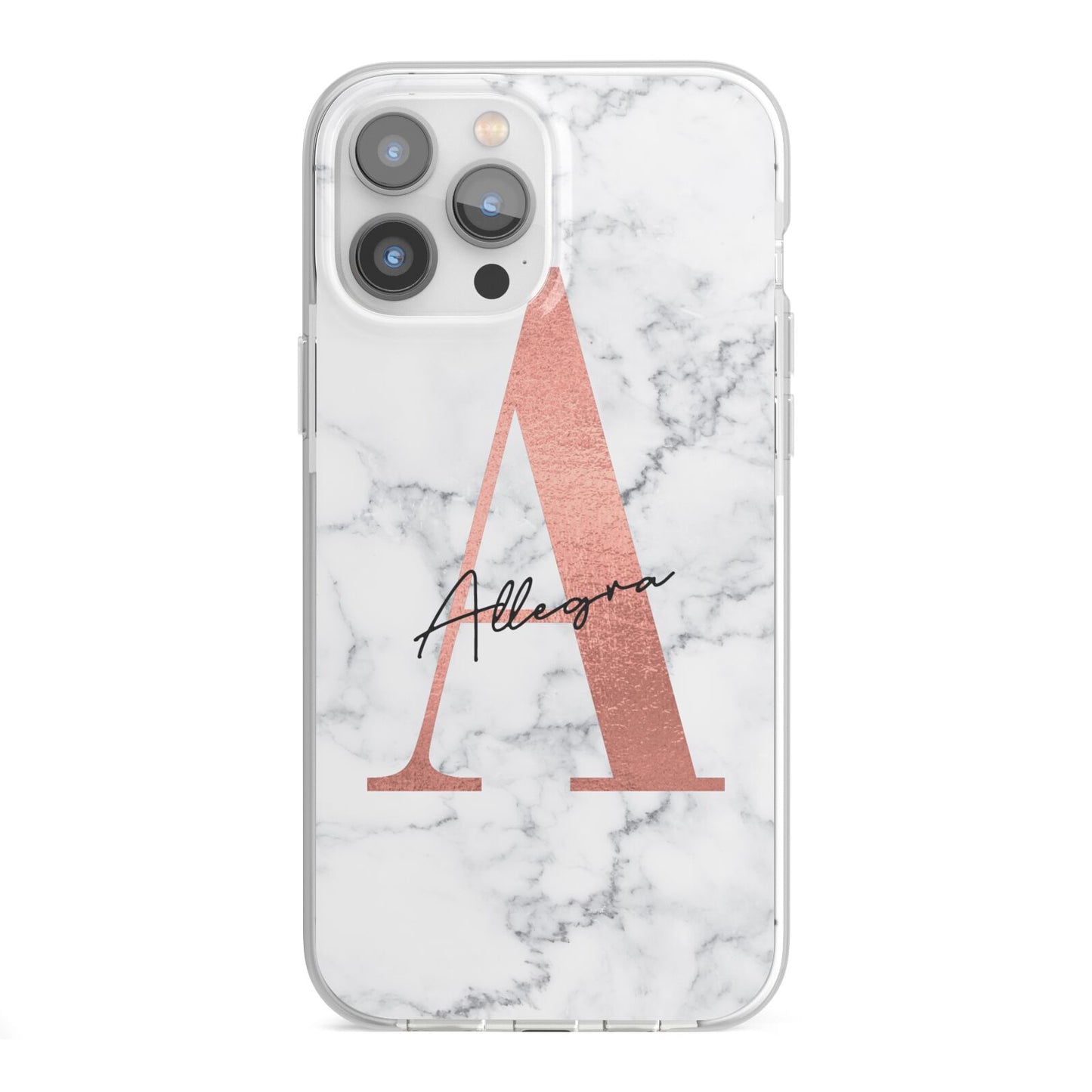 Personalised Signature Rose Gold Marble iPhone 13 Pro Max TPU Impact Case with White Edges