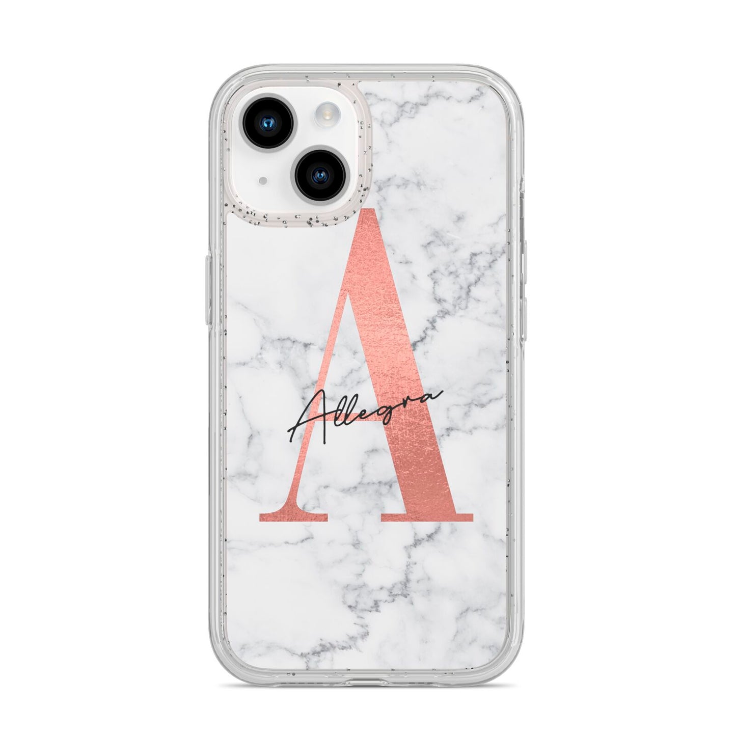 Personalised Signature Rose Gold Marble iPhone 14 Glitter Tough Case Starlight