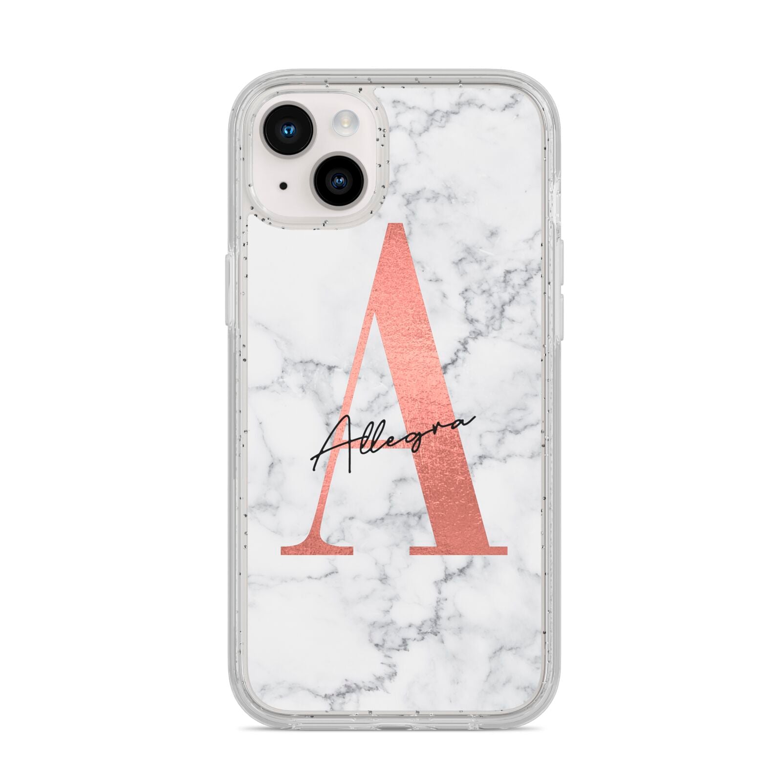 Personalised Signature Rose Gold Marble iPhone 14 Plus Glitter Tough Case Starlight