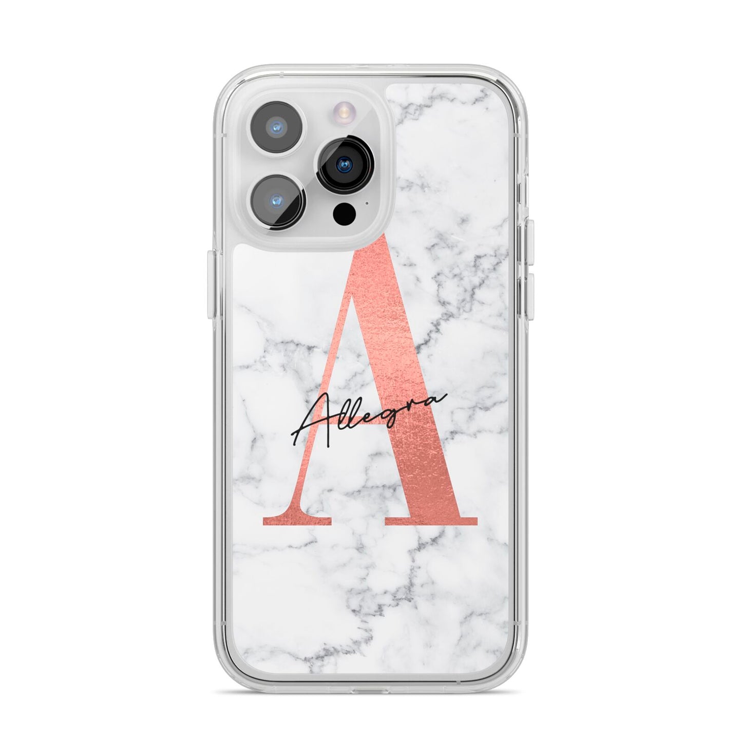 Personalised Signature Rose Gold Marble iPhone 14 Pro Max Clear Tough Case Silver