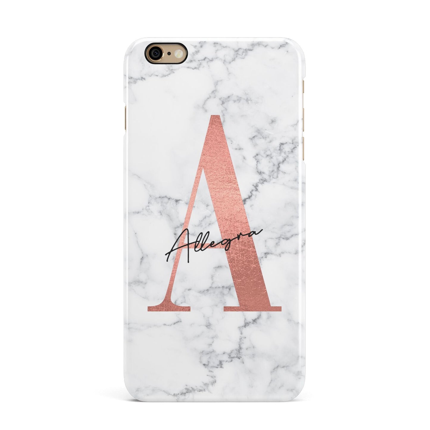 Personalised Signature Rose Gold Marble iPhone 6 Plus 3D Snap Case on Gold Phone