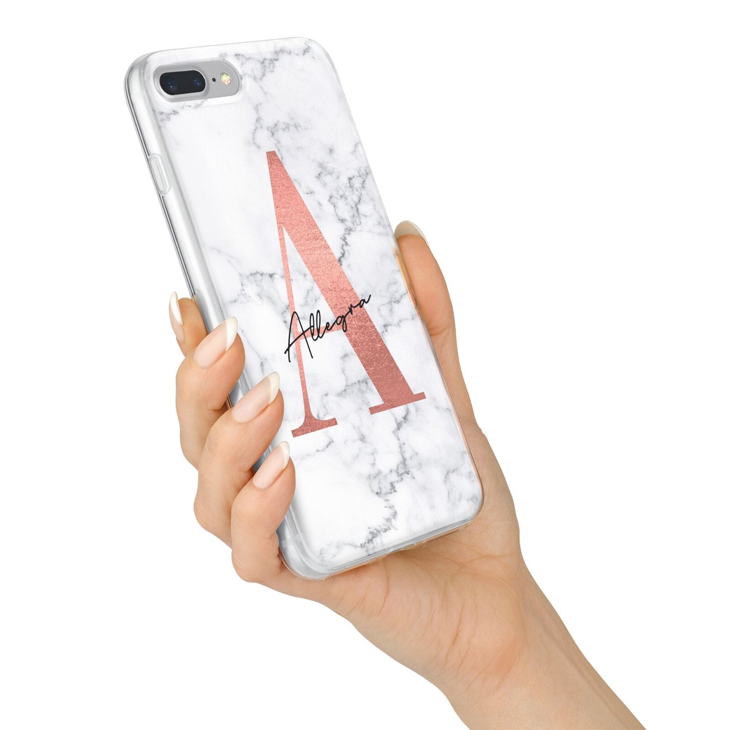 Personalised Signature Rose Gold Marble iPhone 7 Plus Bumper Case on Silver iPhone Alternative Image