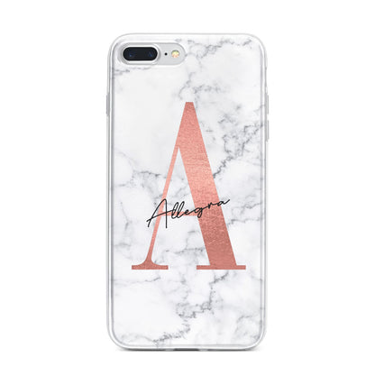 Personalised Signature Rose Gold Marble iPhone 7 Plus Bumper Case on Silver iPhone