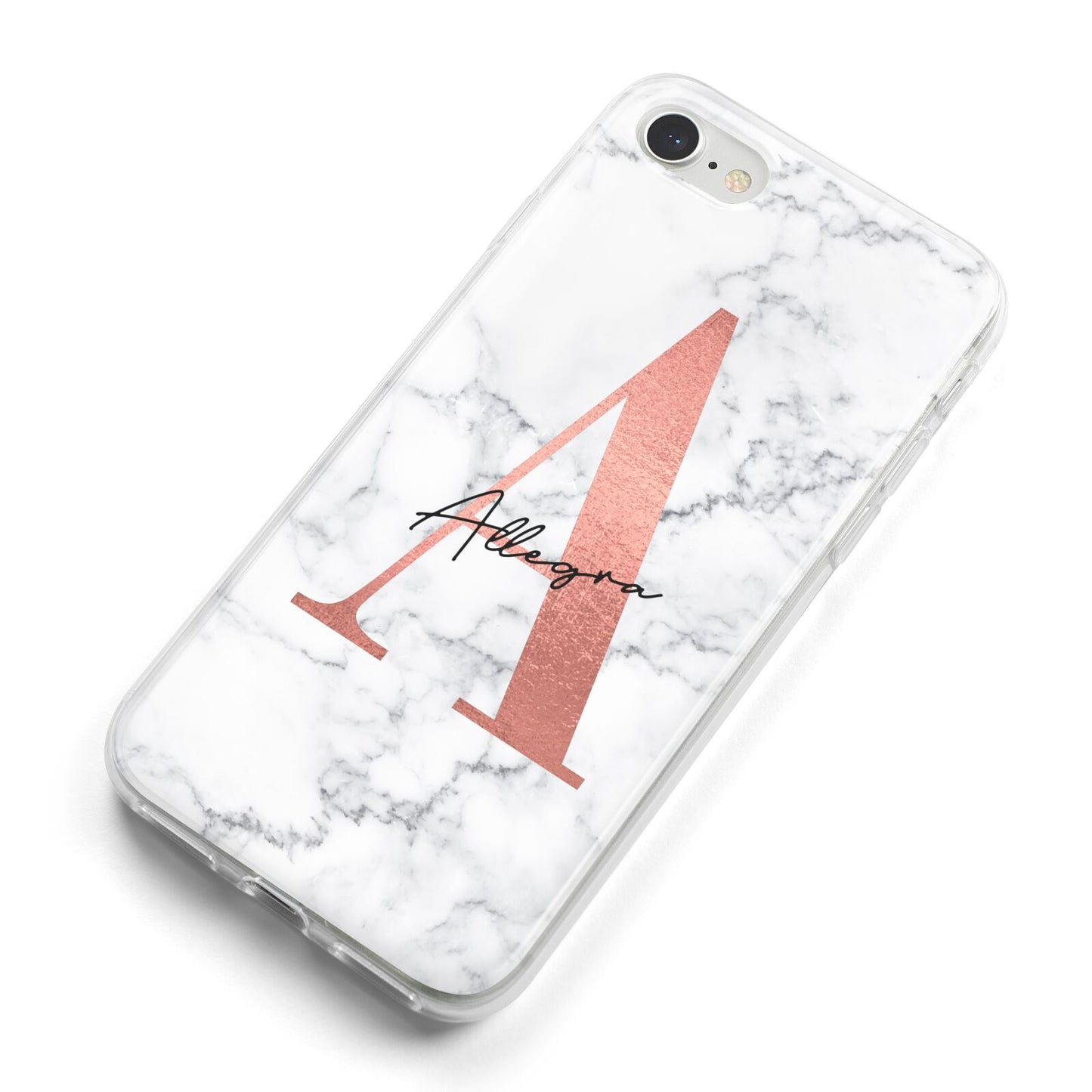 Personalised Signature Rose Gold Marble iPhone 8 Bumper Case on Silver iPhone Alternative Image