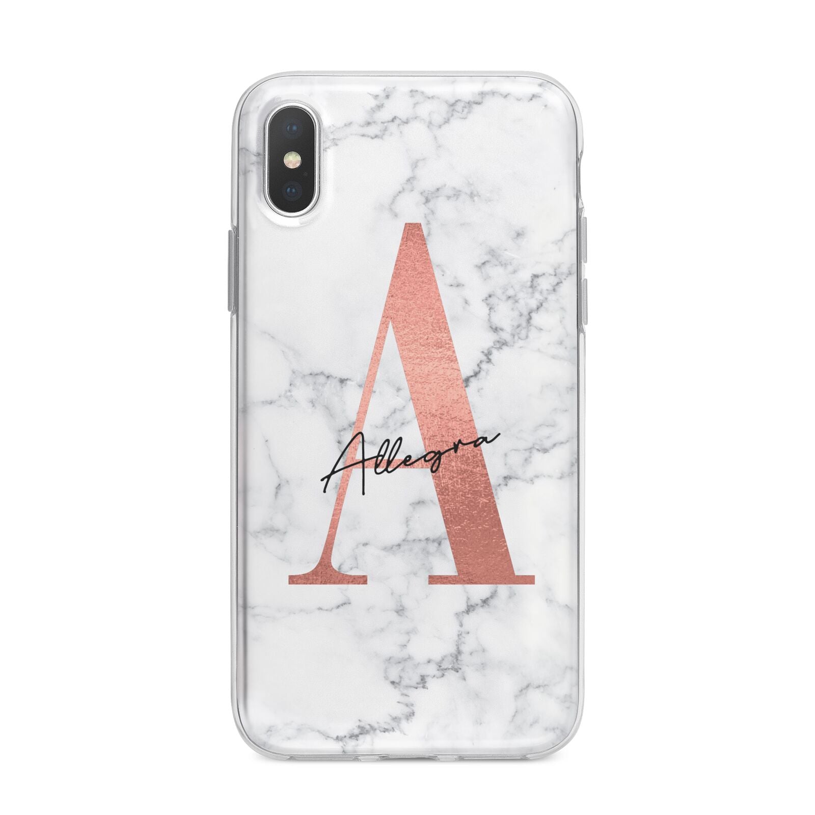 Personalised Signature Rose Gold Marble iPhone X Bumper Case on Silver iPhone Alternative Image 1