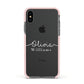Personalised Signature Typography White Apple iPhone Xs Impact Case Pink Edge on Black Phone
