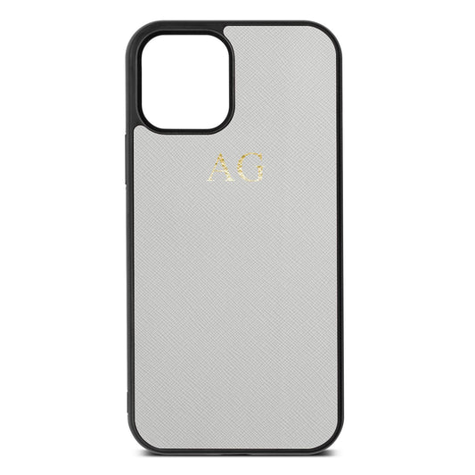 Personalised Silver Saffiano Leather iPhone 12 Case