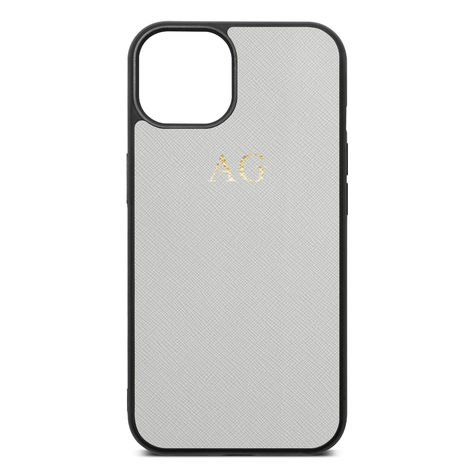 Personalised Silver Saffiano Leather iPhone 13 Case