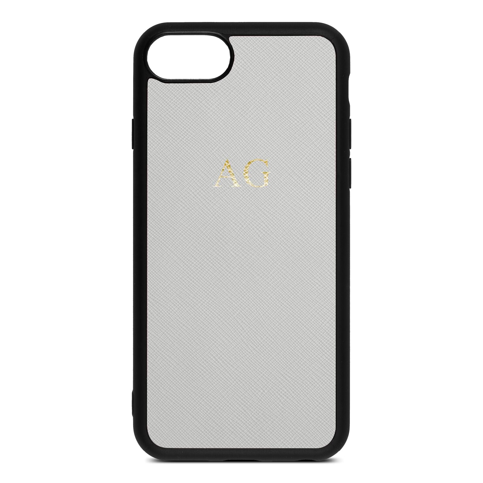 Personalised Silver Saffiano Leather iPhone 8 Case