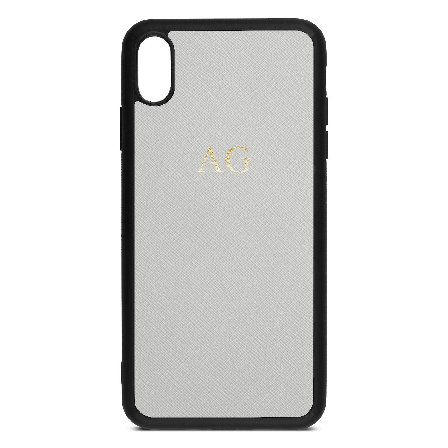 Personalised Silver Saffiano Leather iPhone Xs Max Case