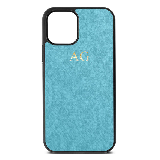 Personalised Sky Saffiano Leather iPhone 12 Case