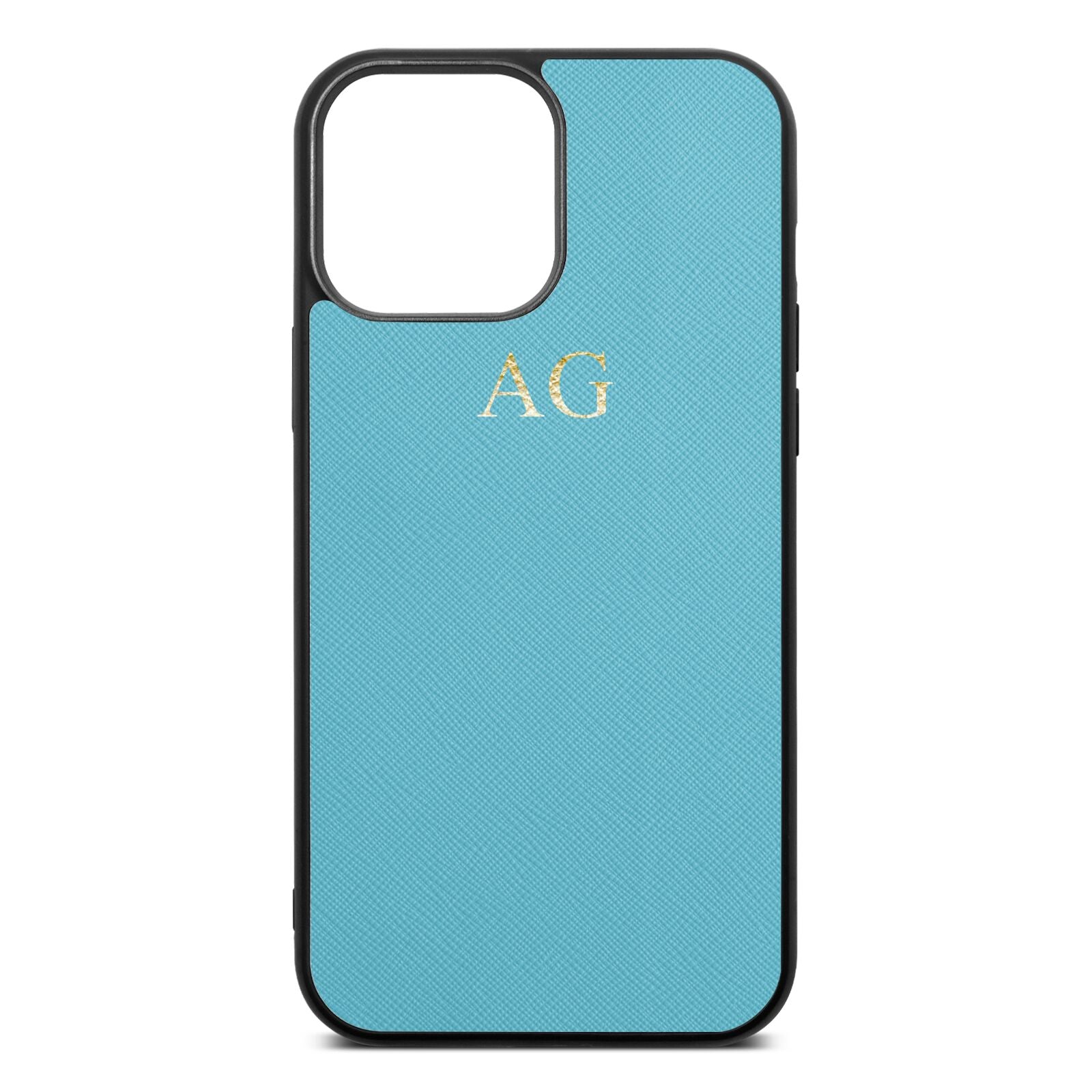 Personalised Sky Saffiano Leather iPhone 13 Pro Max Case