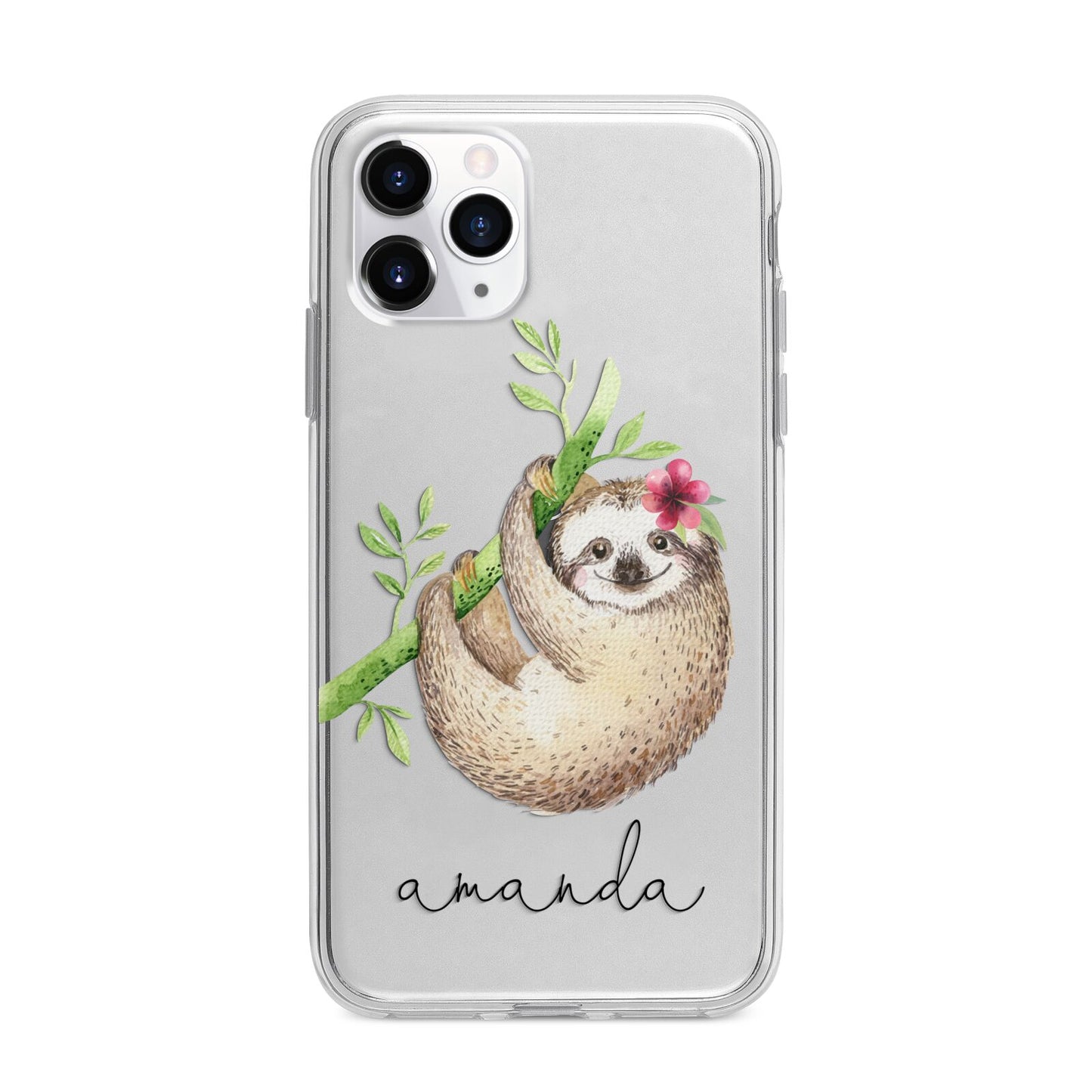 Personalised Sloth Apple iPhone 11 Pro Max in Silver with Bumper Case