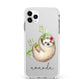 Personalised Sloth Apple iPhone 11 Pro Max in Silver with White Impact Case
