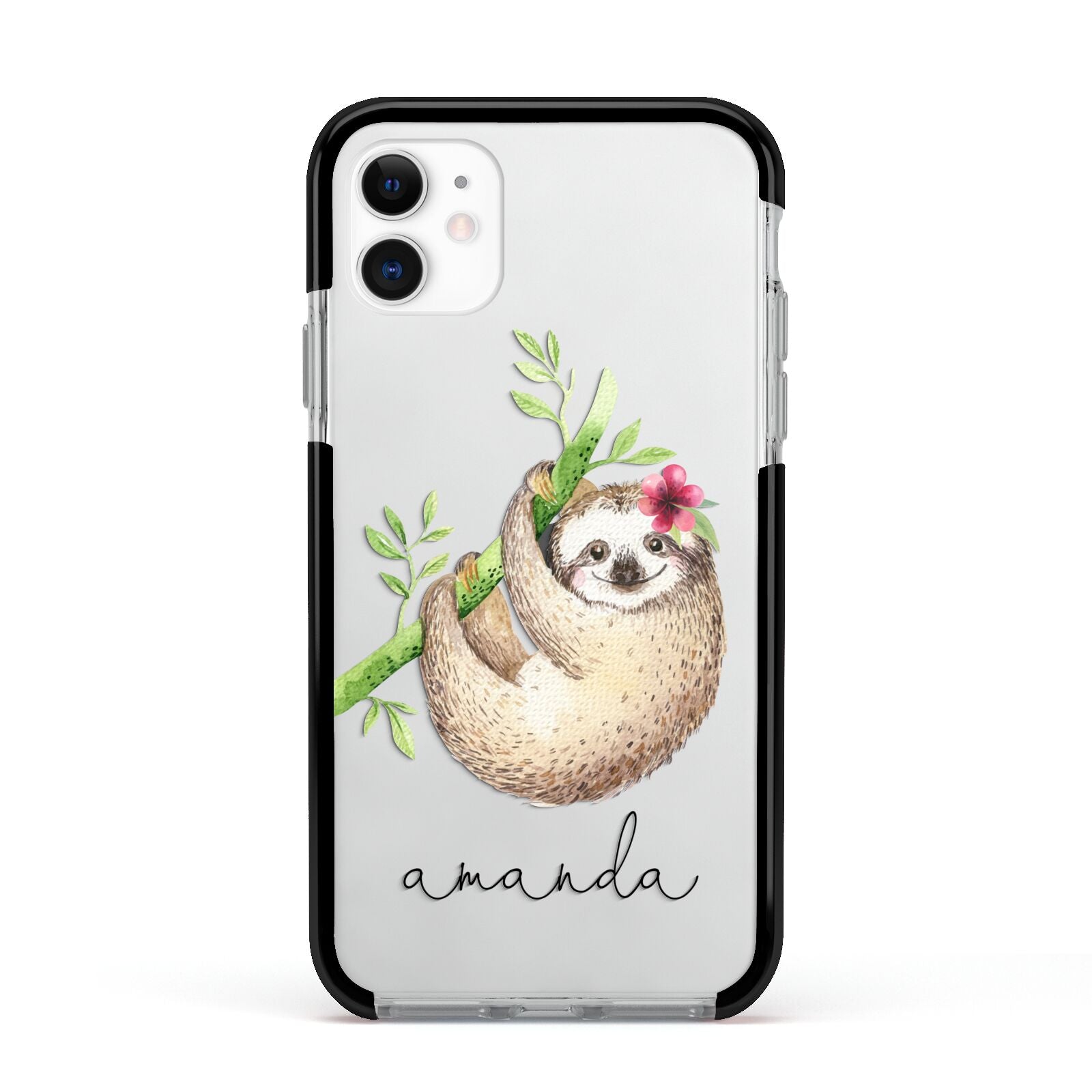 Personalised Sloth Apple iPhone 11 in White with Black Impact Case
