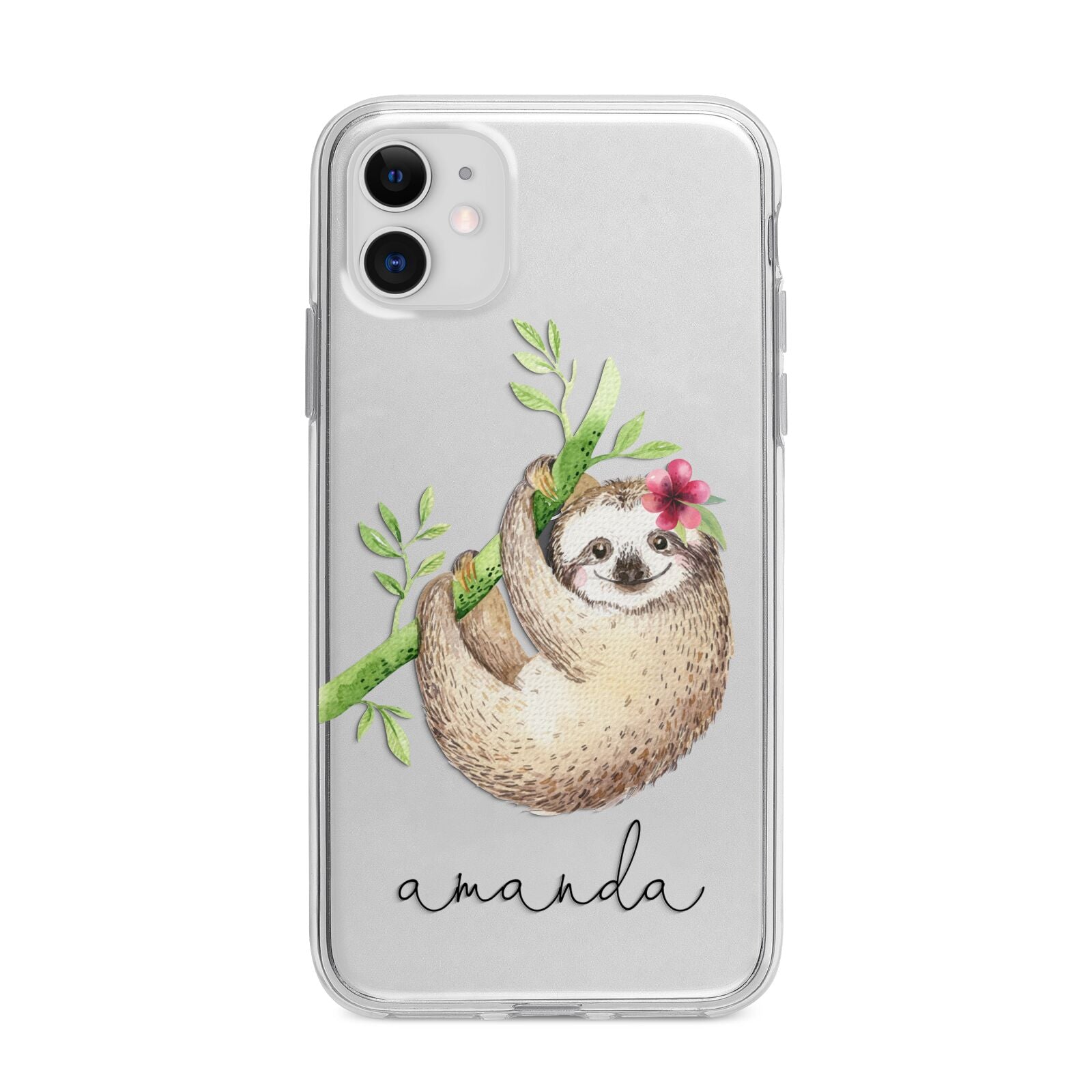 Personalised Sloth Apple iPhone 11 in White with Bumper Case