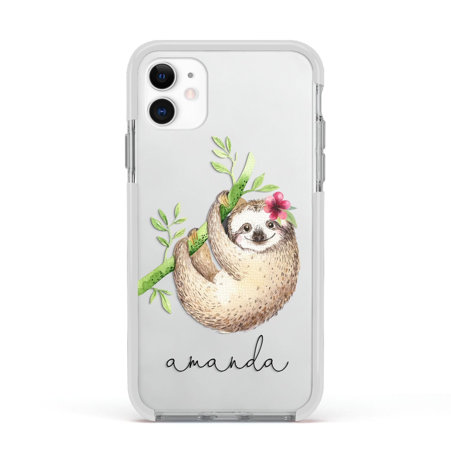Personalised Sloth Apple iPhone 11 in White with White Impact Case