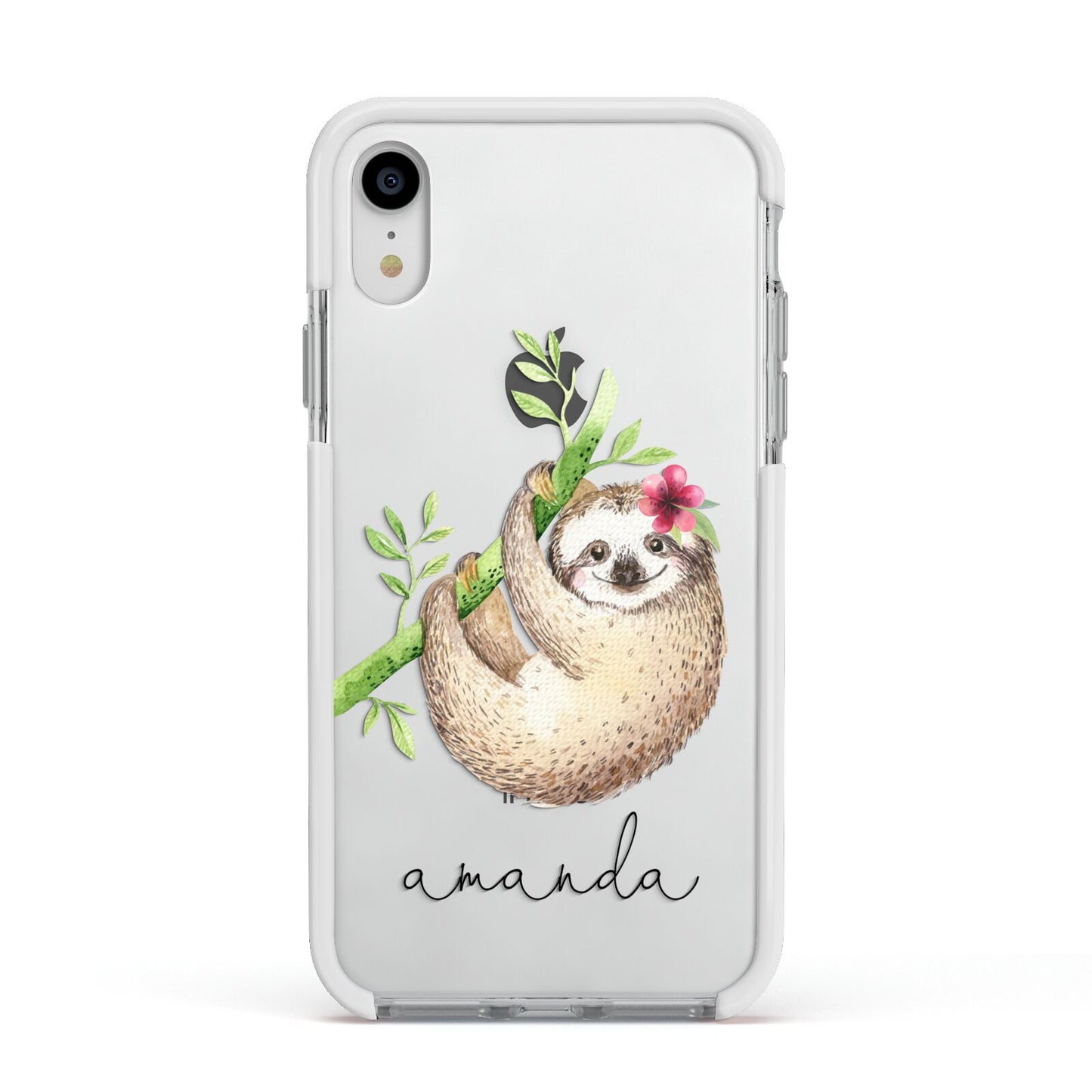 Personalised Sloth Apple iPhone XR Impact Case White Edge on Silver Phone