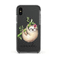 Personalised Sloth Apple iPhone Xs Impact Case Black Edge on Black Phone