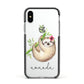 Personalised Sloth Apple iPhone Xs Impact Case Black Edge on Silver Phone
