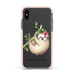 Personalised Sloth Apple iPhone Xs Impact Case Pink Edge on Black Phone