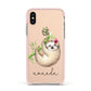 Personalised Sloth Apple iPhone Xs Impact Case Pink Edge on Gold Phone