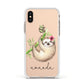 Personalised Sloth Apple iPhone Xs Impact Case White Edge on Gold Phone