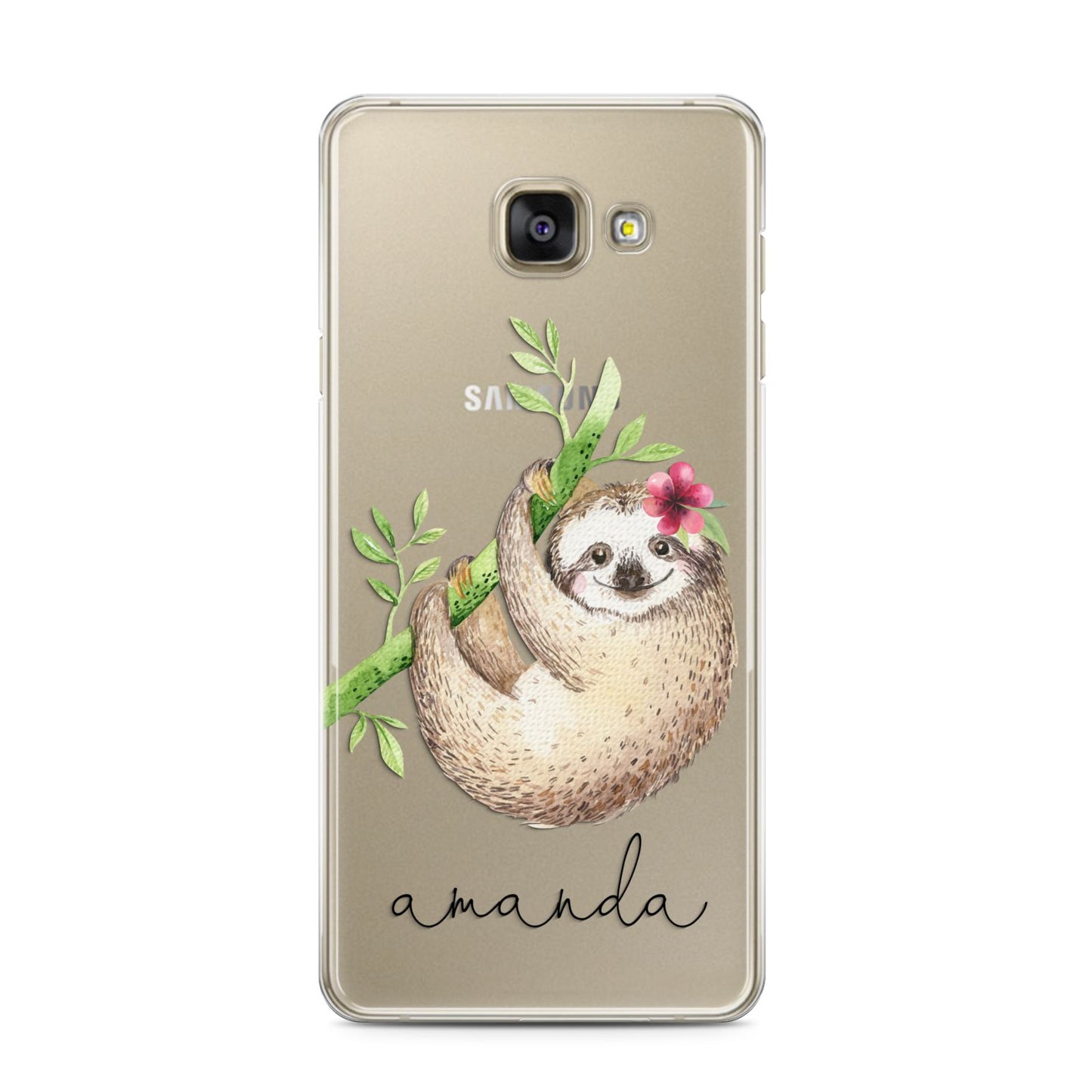 Personalised Sloth Samsung Galaxy A3 2016 Case on gold phone