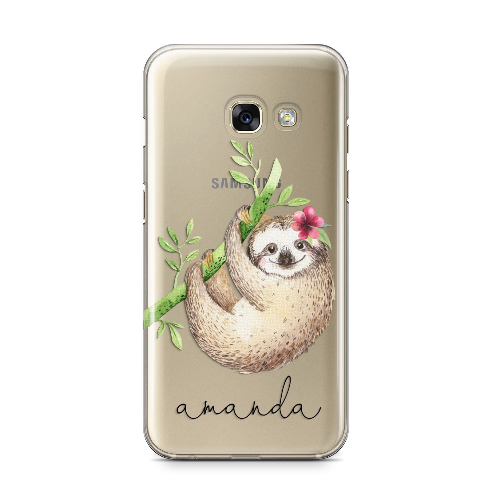 Personalised Sloth Samsung Galaxy A3 2017 Case on gold phone
