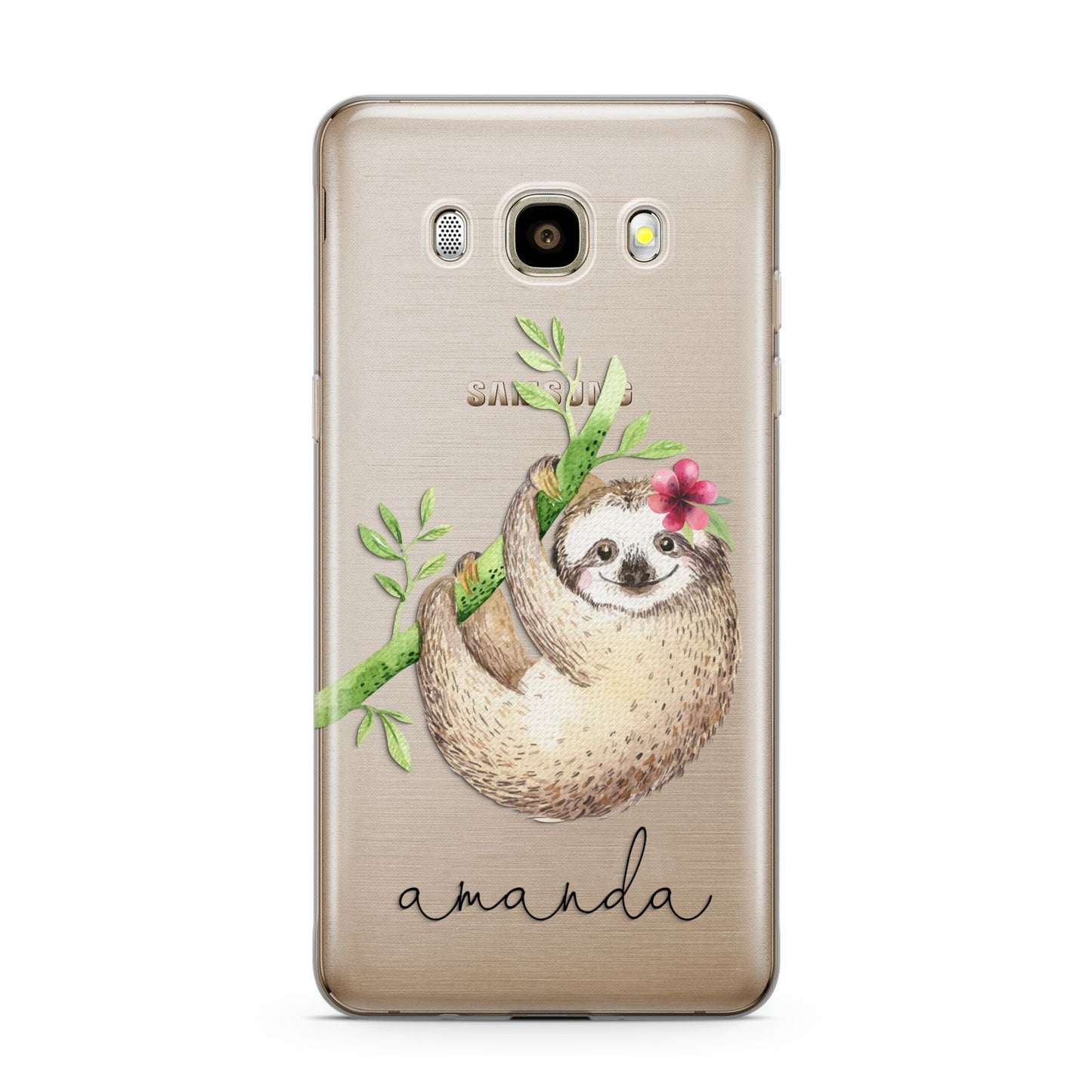 Personalised Sloth Samsung Galaxy J7 2016 Case on gold phone