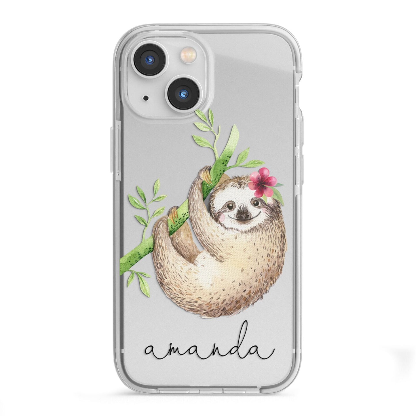 Personalised Sloth iPhone 13 Mini TPU Impact Case with White Edges