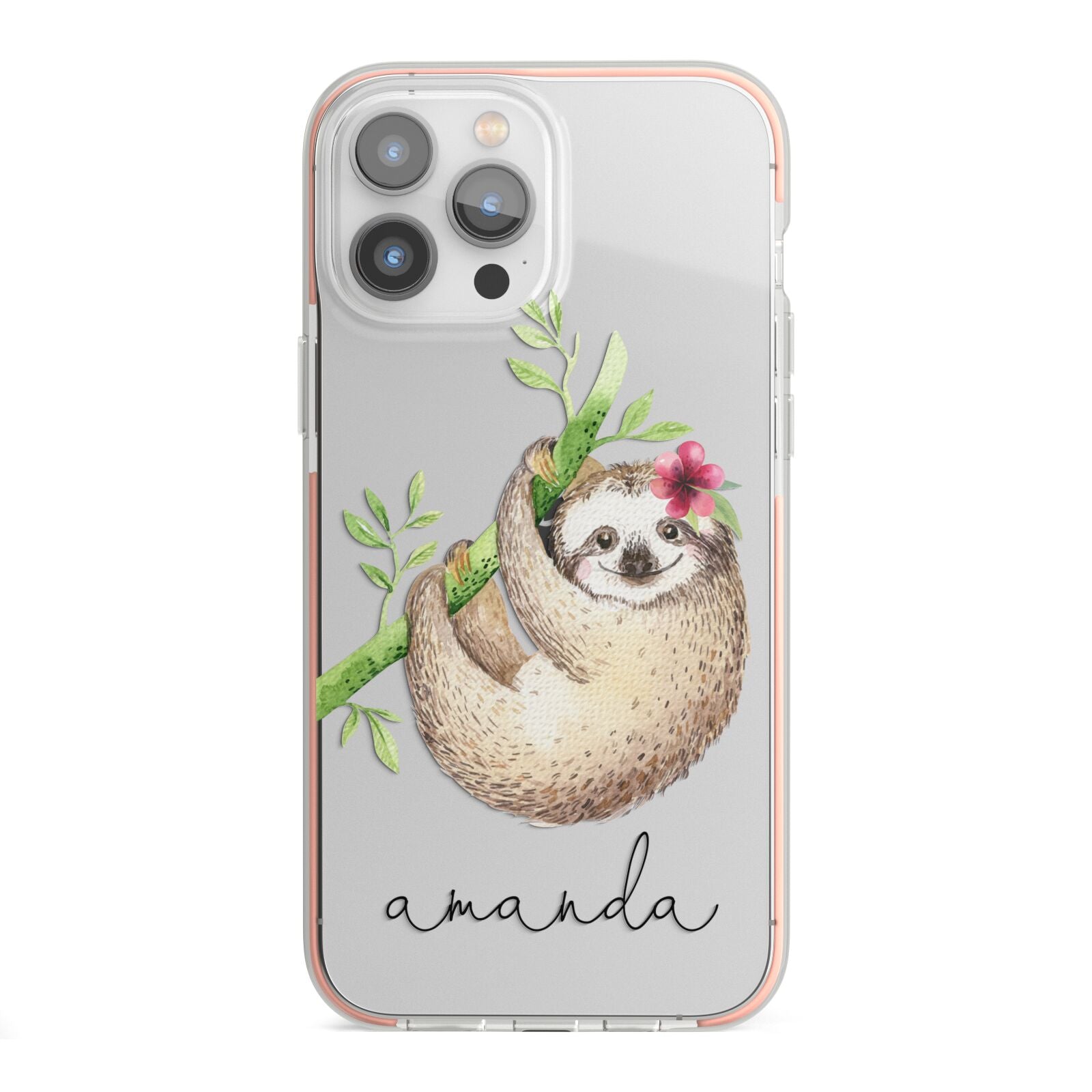 Personalised Sloth iPhone 13 Pro Max TPU Impact Case with Pink Edges