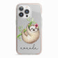 Personalised Sloth iPhone 13 Pro TPU Impact Case with Pink Edges