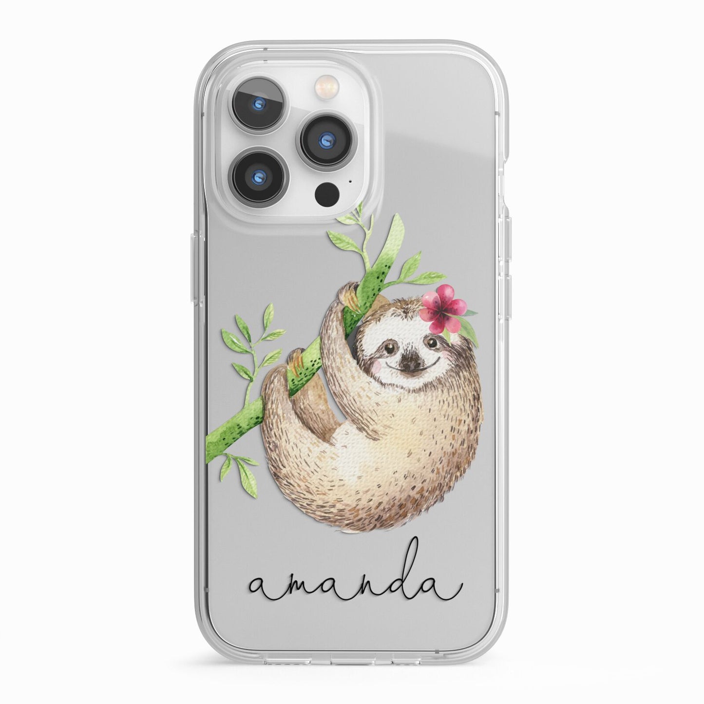Personalised Sloth iPhone 13 Pro TPU Impact Case with White Edges