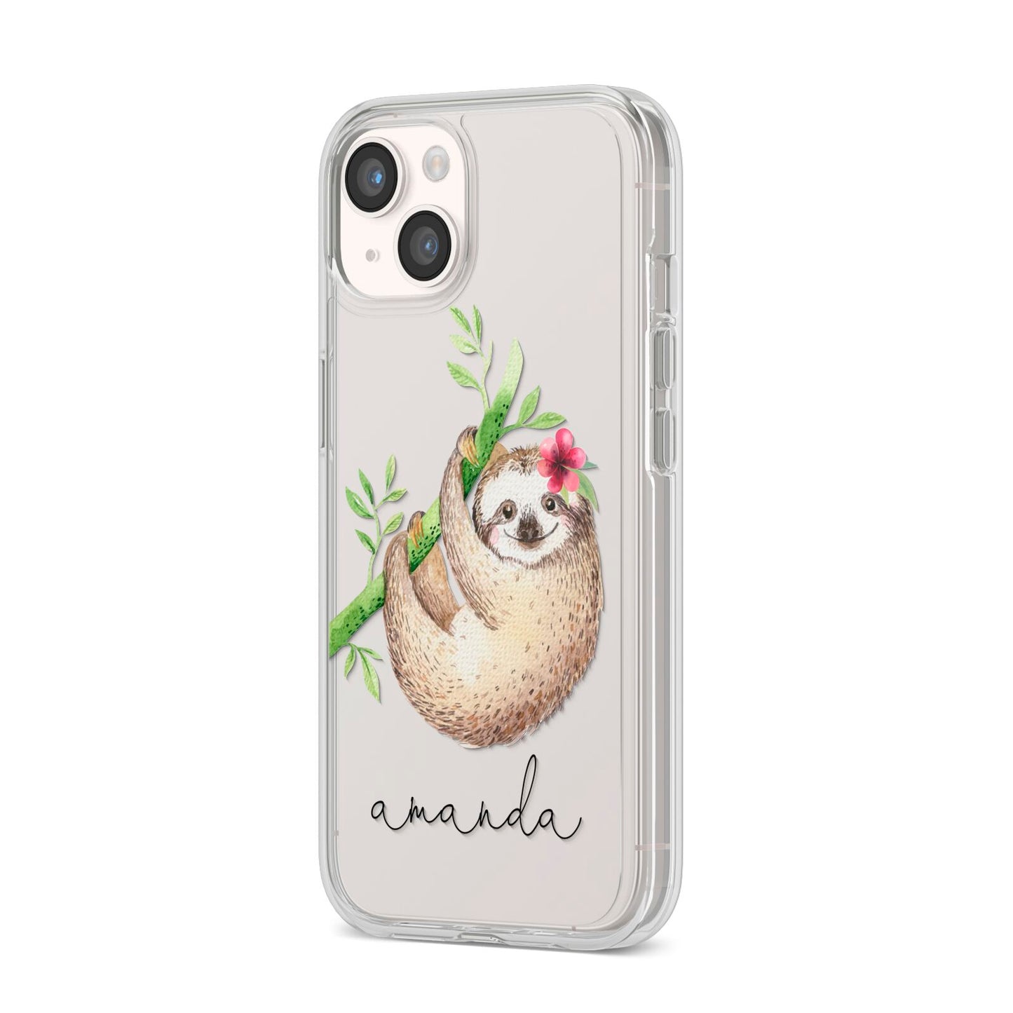 Personalised Sloth iPhone 14 Clear Tough Case Starlight Angled Image