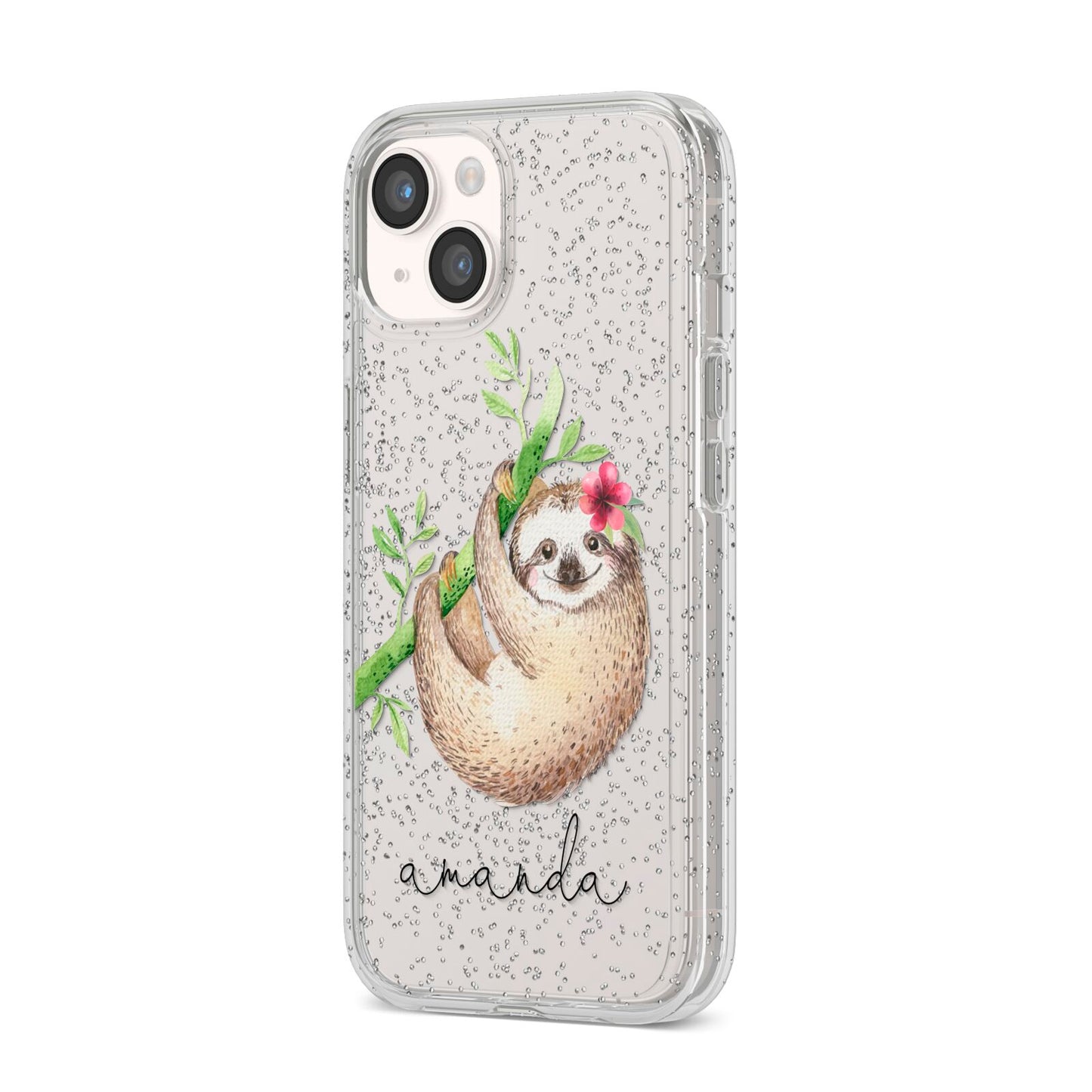 Personalised Sloth iPhone 14 Glitter Tough Case Starlight Angled Image