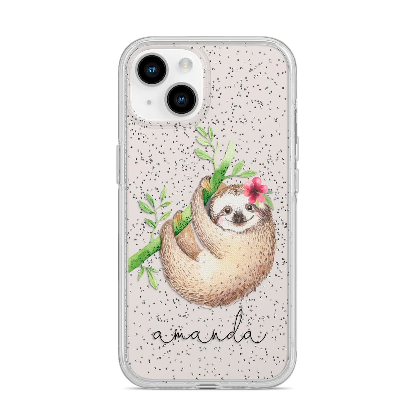 Personalised Sloth iPhone 14 Glitter Tough Case Starlight