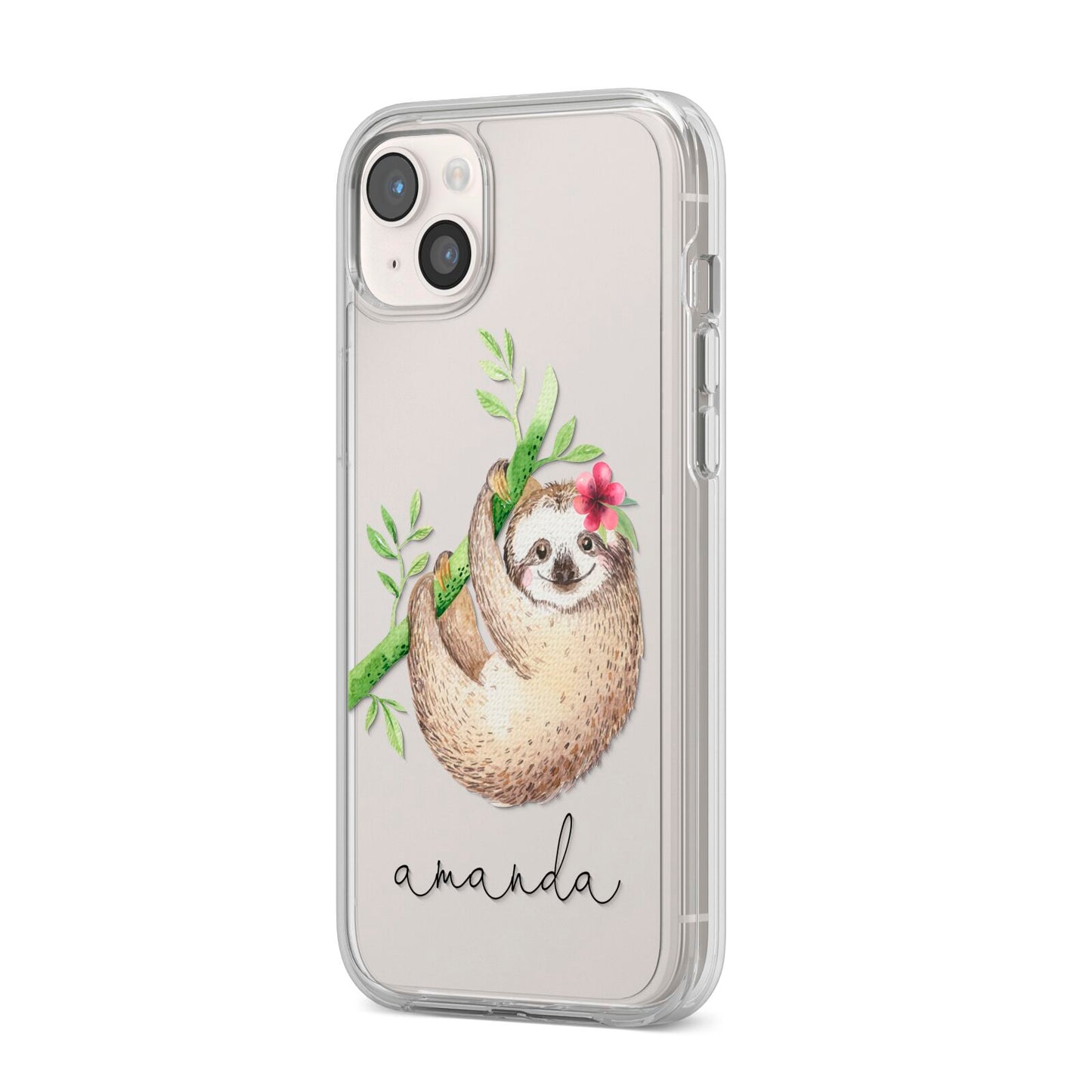 Personalised Sloth iPhone 14 Plus Clear Tough Case Starlight Angled Image