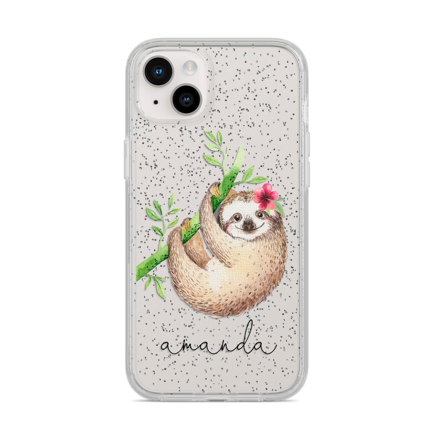 Personalised Sloth iPhone 14 Plus Glitter Tough Case Starlight