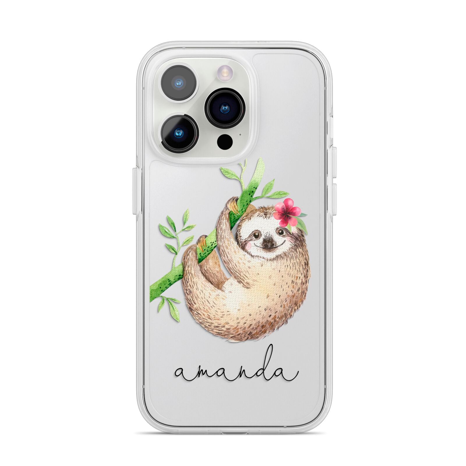 Personalised Sloth iPhone 14 Pro Clear Tough Case Silver