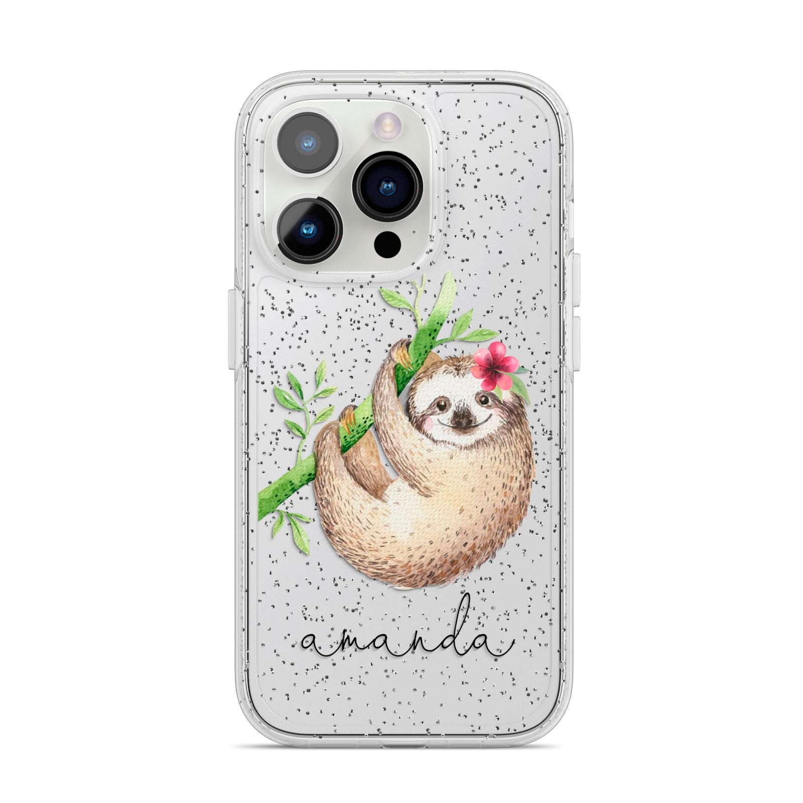 Personalised Sloth iPhone 14 Pro Glitter Tough Case Silver
